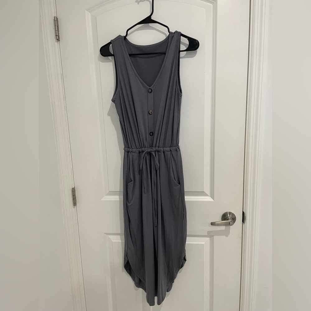 Gray Button Down Tie Dress